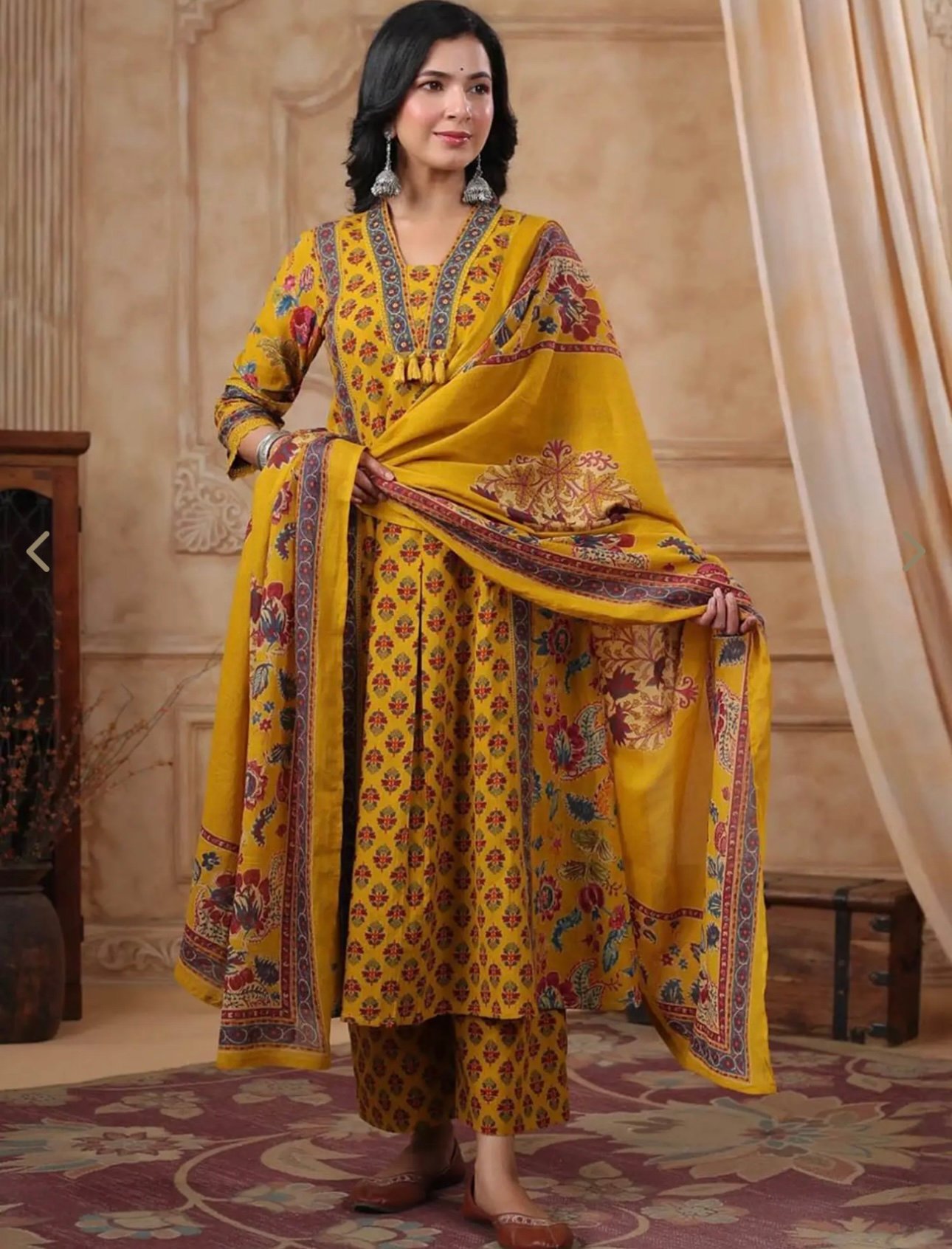 Yellow Mustard Printed Suit Set - Image 2