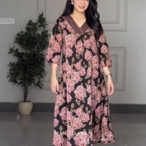 KALINI Floral Printed A-Line Mirror Work Pure Cotton Kurta with Trousers & Dupatta