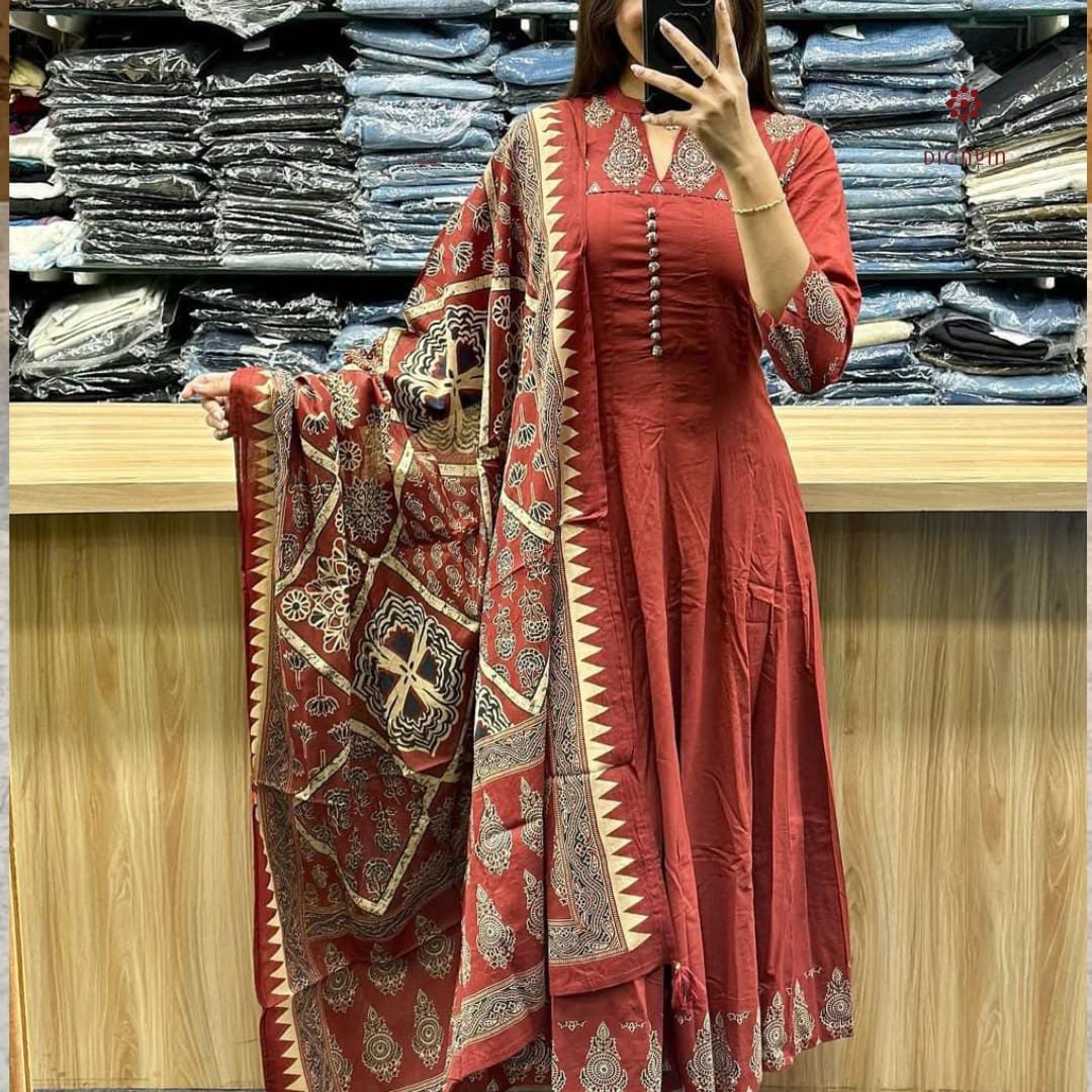 Cotton Anarkali Flared Printed Kurti