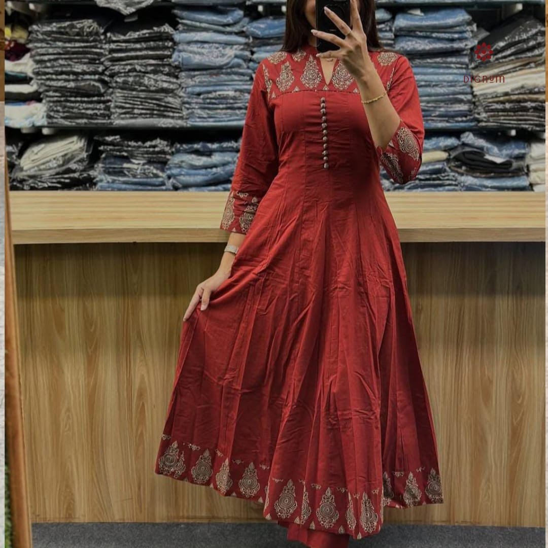 Cotton Anarkali Flared Printed Kurti - Image 3