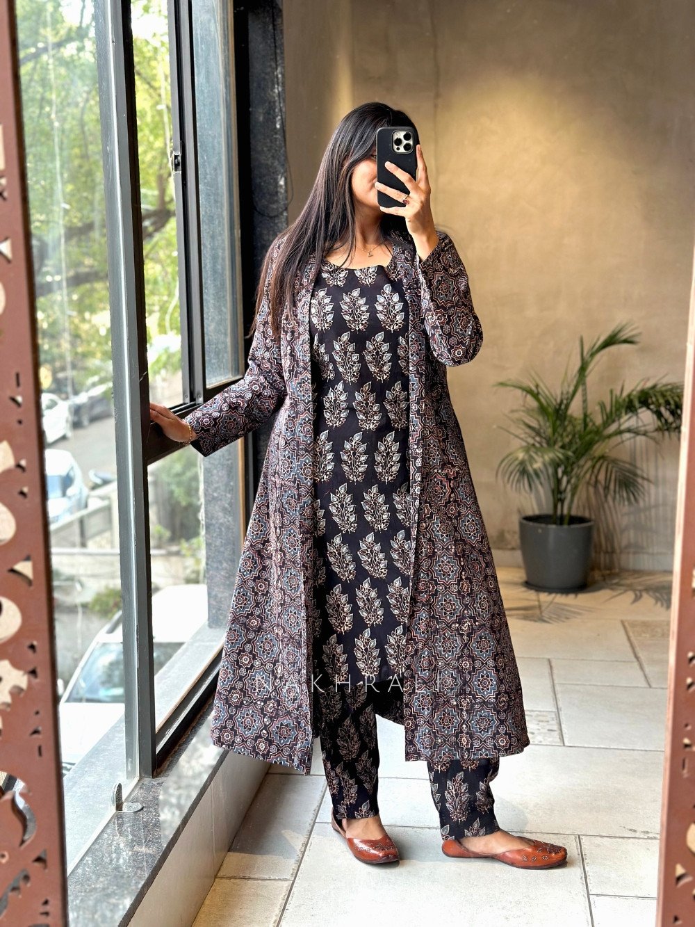 Autumn Cotton Co-ord Set with Long Koti - Image 3