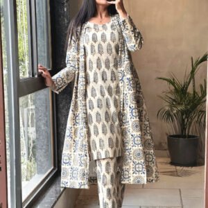 Autumn Cotton Co-ord Set with Long Koti