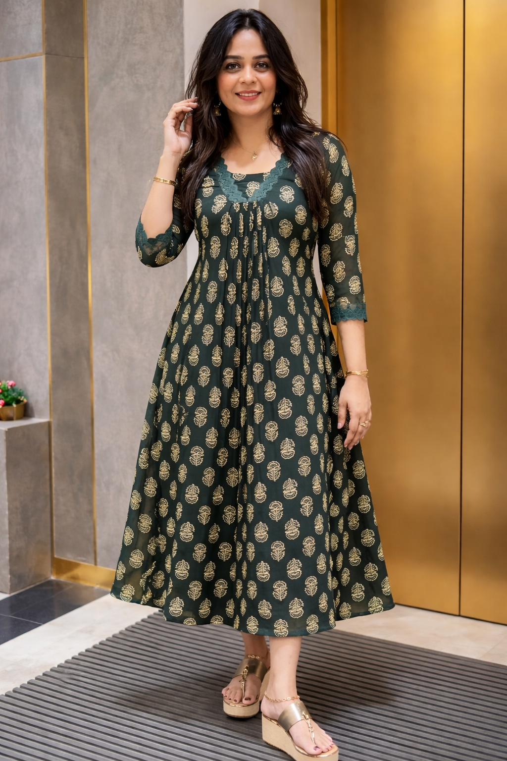 Printed Cotton Straight Suit One Pcs Set - Image 4