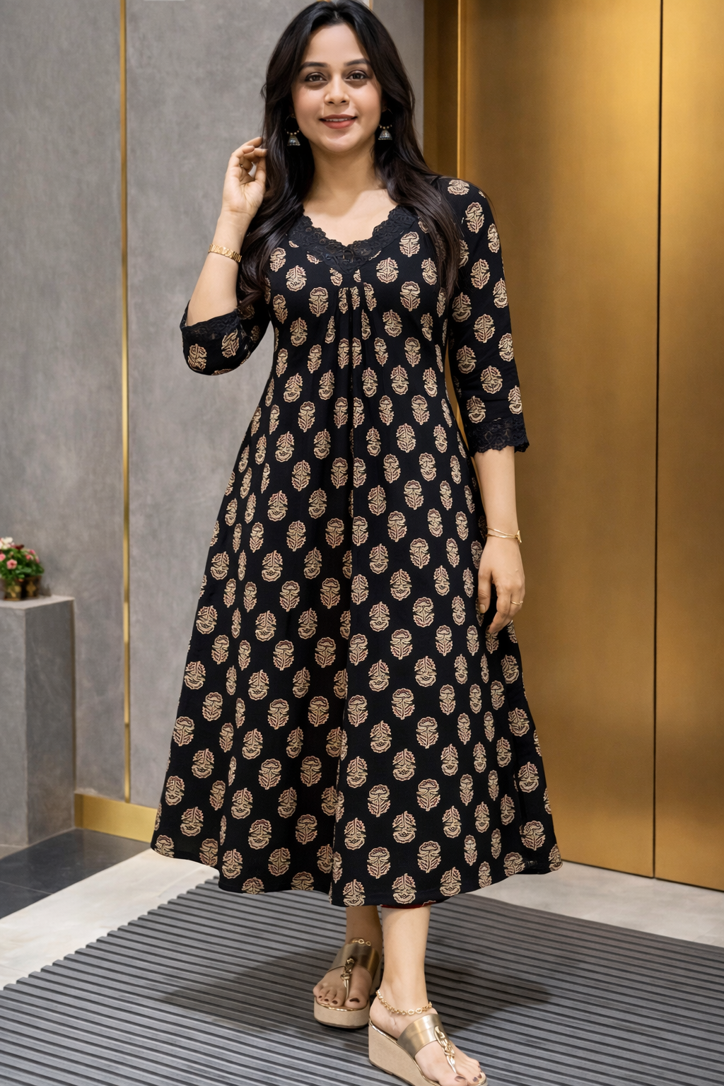 Printed Cotton Straight Suit One Pcs Set - Image 2