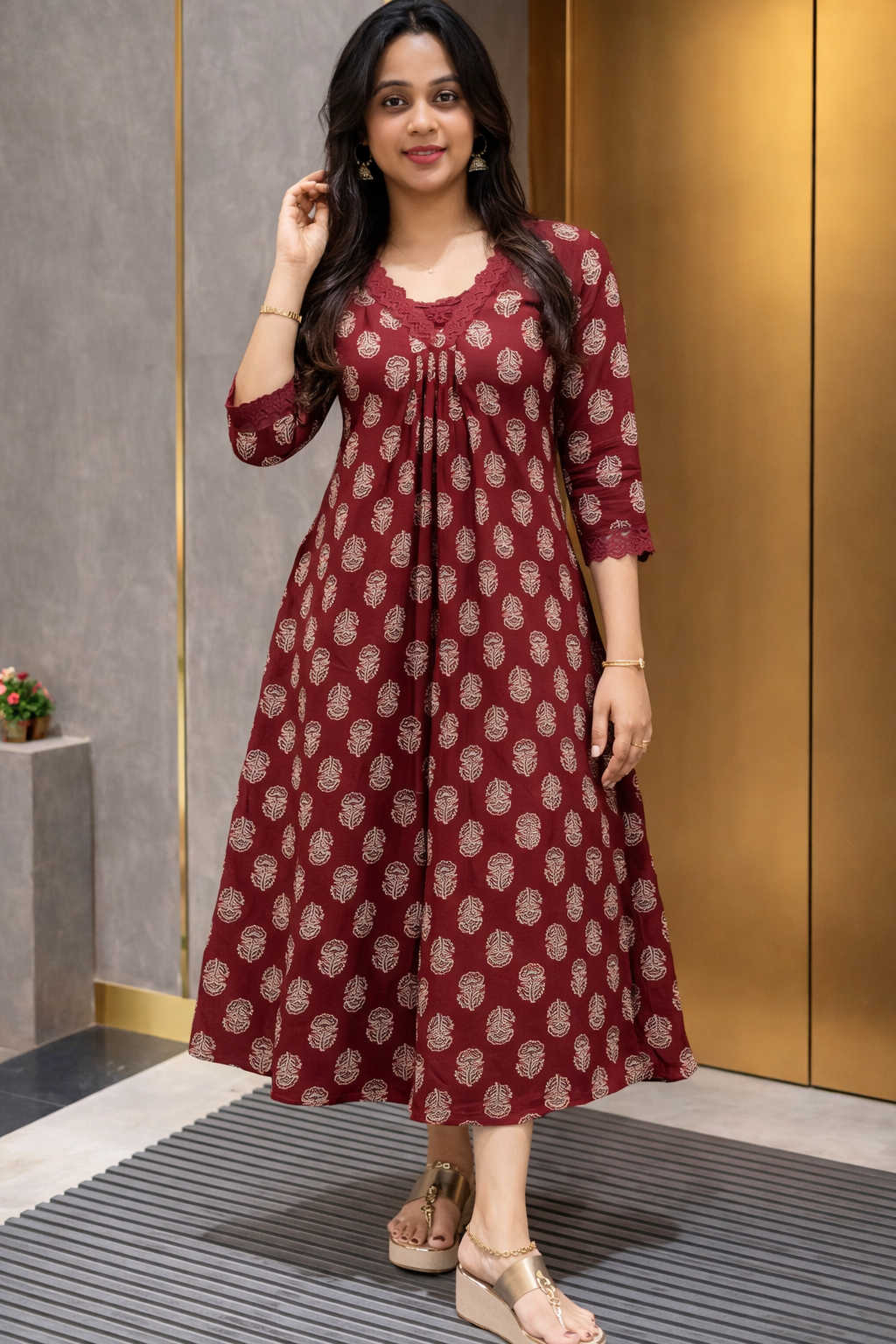 Printed Cotton Straight Suit One Pcs Set