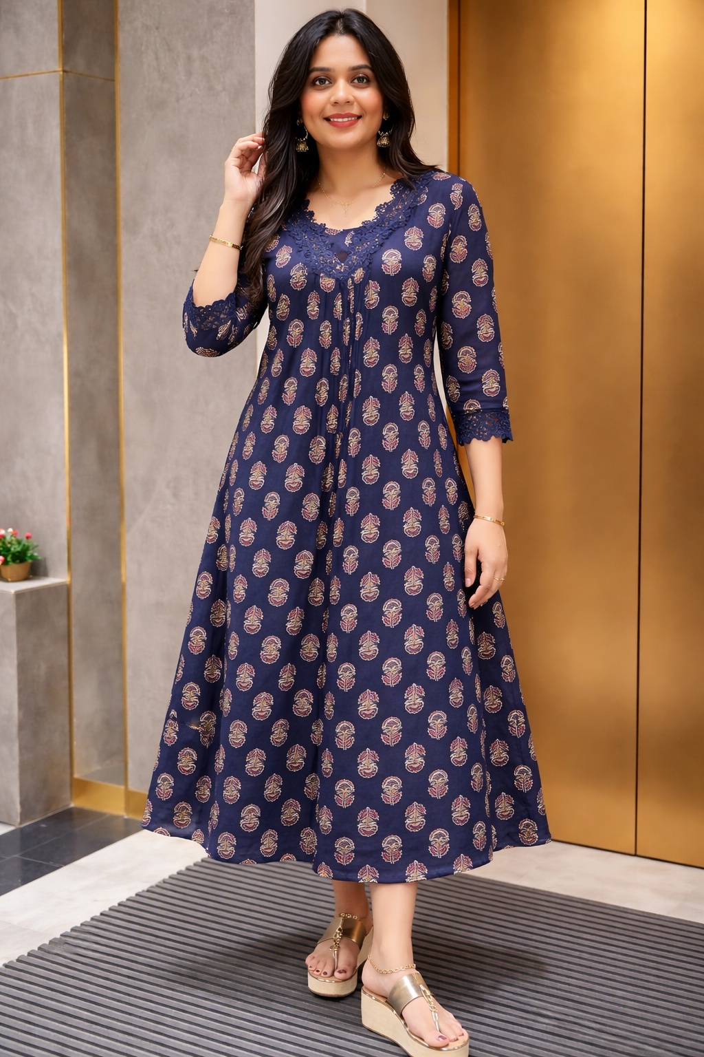 Printed Cotton Straight Suit One Pcs Set - Image 3