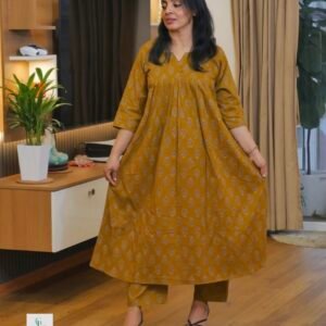 Ethnic Motif Printed Alia Cut Gotta Patti Pure Cotton Kurta set