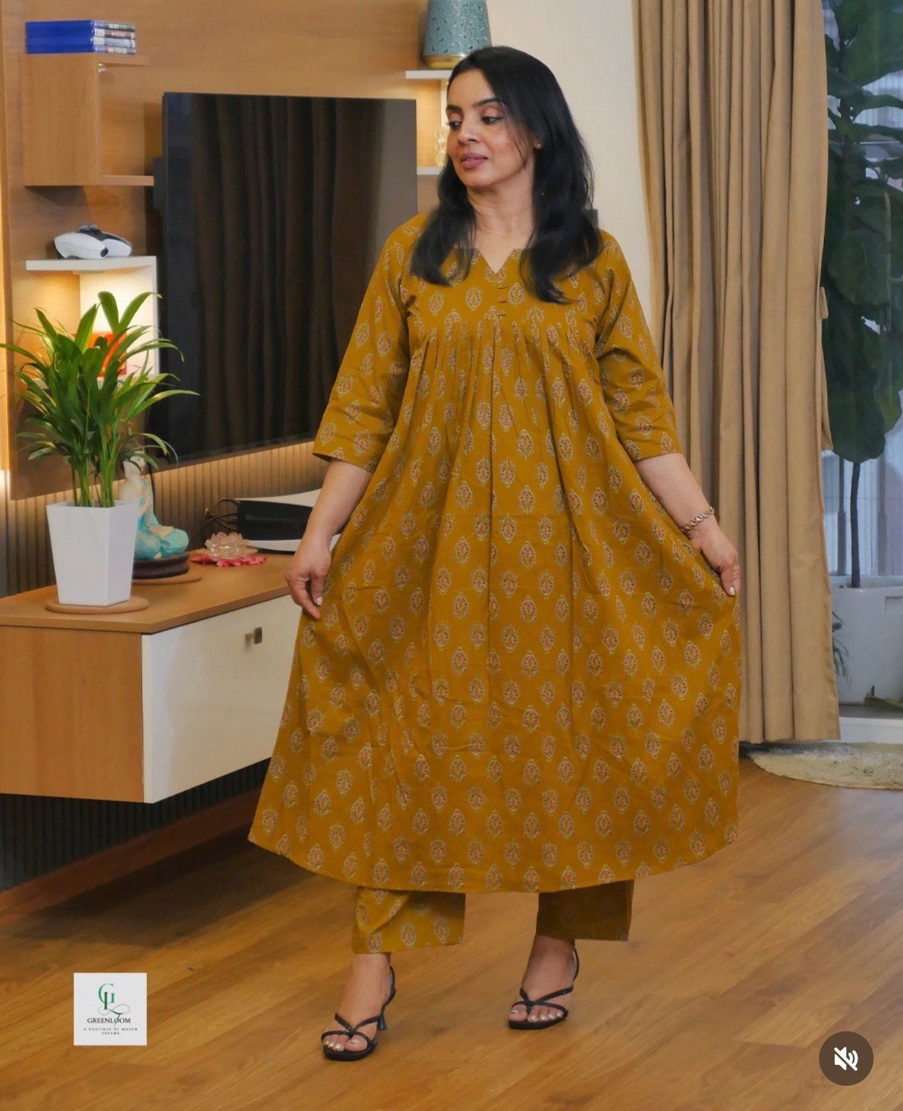 Ethnic Motif Printed Alia Cut Gotta Patti Pure Cotton Kurta set